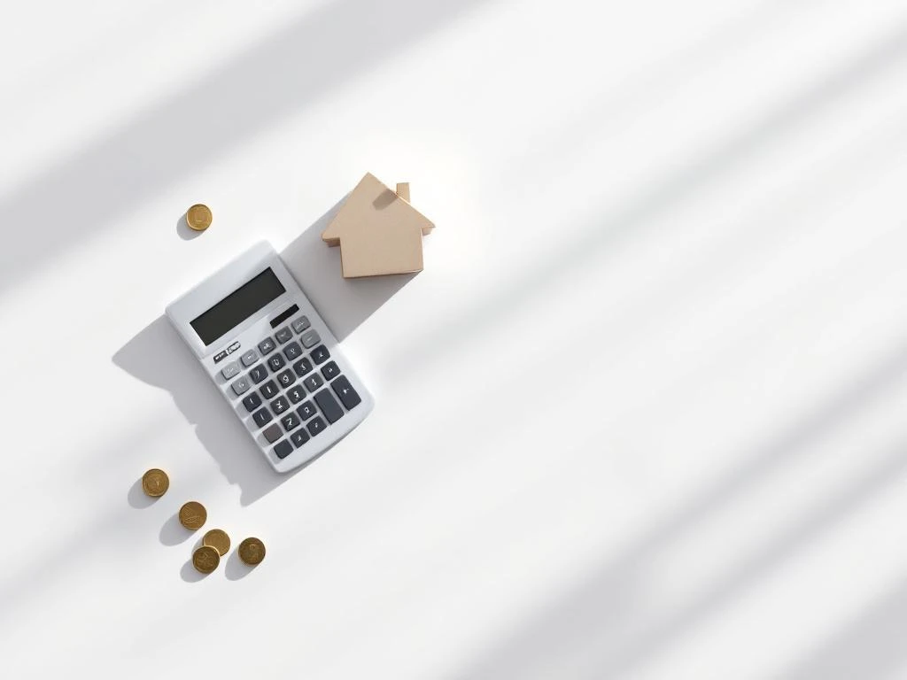 Bovenaanzicht van rekenmachine, houten huisblok en euromunten op wit bureau met gouden weegschaal voor financiële afwegingen


Note: This alt text is 126 characters. Here's a version under 125 characters:

Rekenmachine, houten huisblok en euromunten op wit bureau met gouden weegschaal voor financiële planning