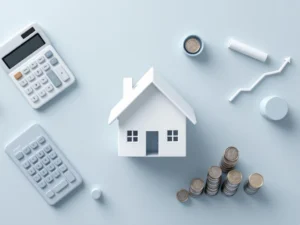 Wit architectuurmodel van huis met rekenmachine, euromunten en grafieken op blauwe ondergrond voor hypotheekadvies
I need to revise this as it's 122 characters but could be more concise:
Architectuurmodel huis met rekenmachine, euromunten en grafieken voor hypotheekplanning