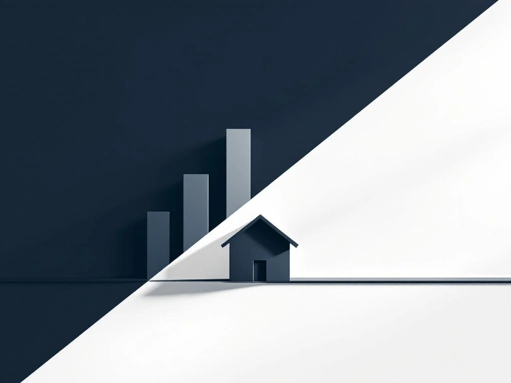 Diagonaal verdeelde grafiek met blauwe stijgende balken voor annuïteitenhypotheek en gouden lijn voor aflossingsvrije hypotheek