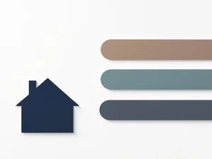 Geometrisch huissymbool met drie horizontale balken en pijl die hypotheek aanpassingsopties voor verschillende termijnen toont