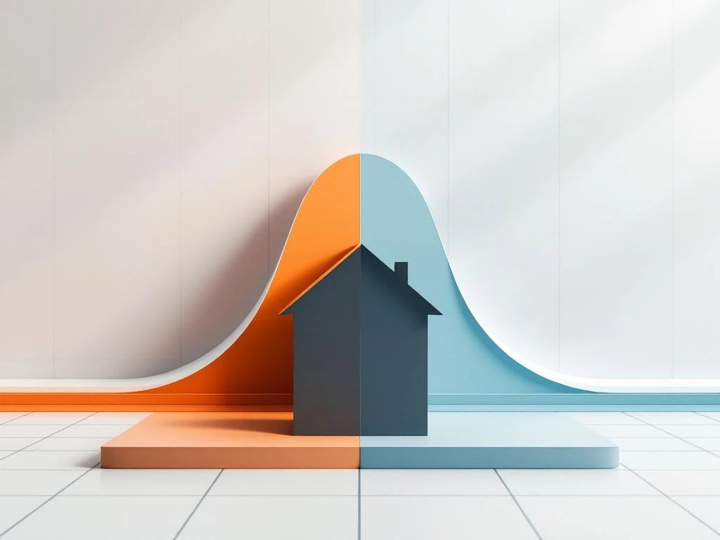 Huis met twee hypotheekpaden: oranje steile route voor korte termijn, blauwe gebogen route voor lange termijn